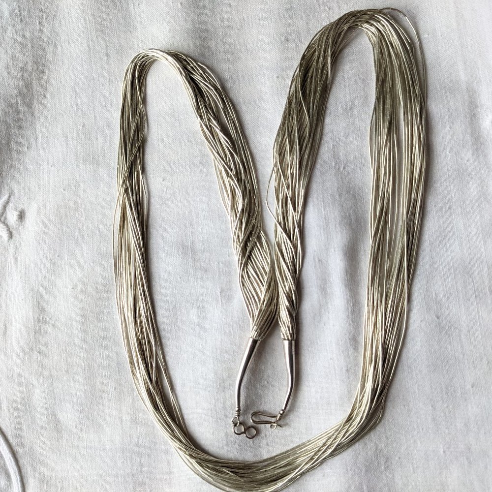Sterling Native American 30 Strand Liquid Silver Necklace 30" Long ~ Rising Sun